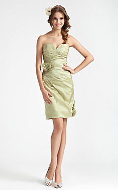 Sheath/ Column Strapless Sweetheart Knee-length Taffeta Bridesmaid Dress