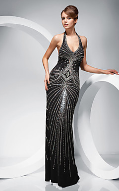 Sheath/Column Halter Floor-length Evening Dress