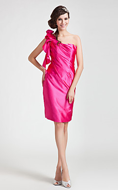 Sheath/ Column One Shoulder Knee-length Stretch Satin Bridesmaid Dress