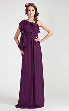 Sheath/ Column One Shoulder Floor-length Chiffon Bridesmaid Dress