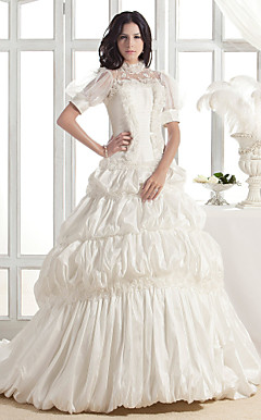A-line High Neck Court Train Taffeta Wedding Dress