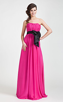 A-line Strapless Floor-length Chiffon Bridesmaid Dress