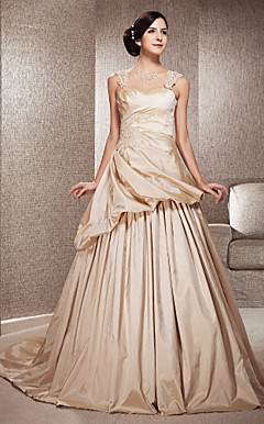 A-line Sweep/Brush Taffeta  Wedding Dress With Straps