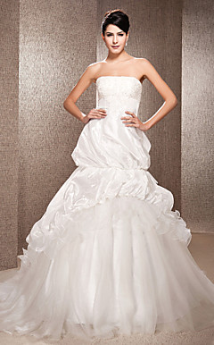 A-line Strapless Chapel Train  Taffeta Wedding Dress