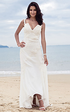 Sheath/Column Spaghetti Straps Sweep/Brush Train Chiffon Wedding Dress