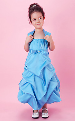 A-line Satin Tea-length Flower Girl Dress With Spaghetti Straps