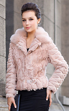 Turndown Collar Long Sleeve Rabbit Fur Party Jacket (More Colors)