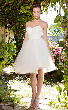 Ball Gown Strapless Sweetheart Knee-length Taffeta Tulle Wedding Dress
