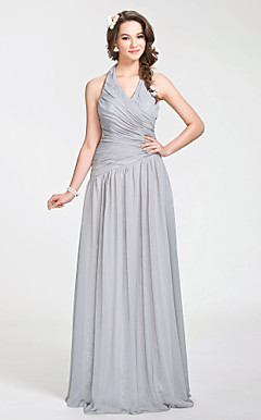 A-line Halter Floor-length Chiffon Bridesmaid Dress With Side-draping