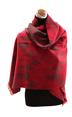 Elegant Silk With Leaves Print Party / Evening Shawl