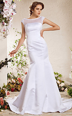 Trumpet/Mermaid Bateau Chapel Train Satin Weeding Dress