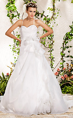 Ball Gown Spaghetti Straps Sweetheart Chapel Train Organza Wedding Dress