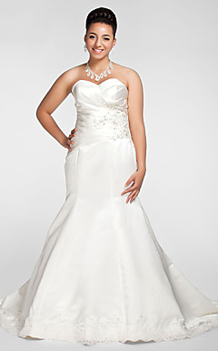 Trumpet/Mermaid Sweetheart Chapel Train Satin Plus Size Wedding Dress