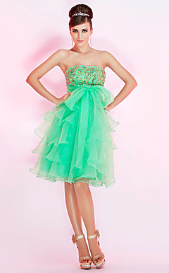 a-line trägerlosen knielangen Organza Cocktailkleid