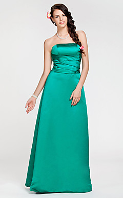 A-line Strapless Floor-length Satin Bridesmaid Dress