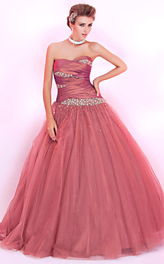 Ball Gown Sweetheart Floor-length Tulle And Taffeta Prom Dress