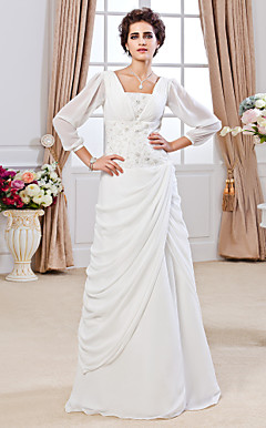 Sheath/ Column Square Floor-length Chiffon Wedding Dress