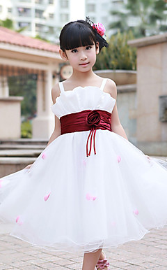 A-line Square Satin Flower Girl Dress With Flower(s)