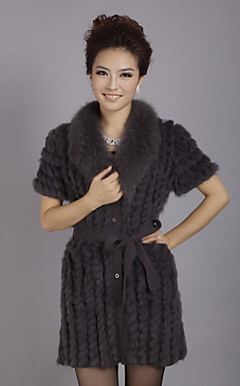 Short Sleeve Turndown Collar Evening Rabbit Fur Coat (More Colors)
