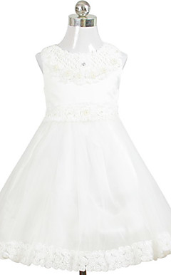 Charming A-line Scoop Tea-length Satin Organza Flower Girl Dress
