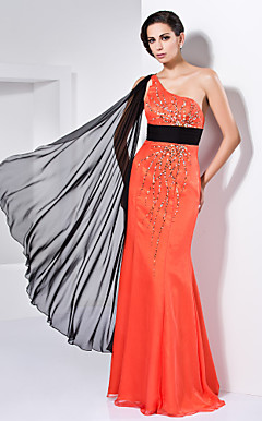 Trumpet/Mermaid One Shoulder Floor-length Watteau Train Chiffon Evening Dress