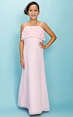 A-line Spaghetti Straps Floor-length Chiffon Junior Bridesmaid Dress