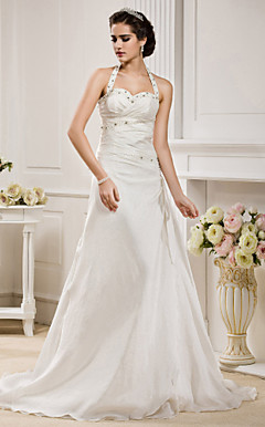A-line Halter  Court Train Taffeta  Wedding Dress