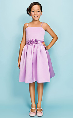 Ball Gown Spaghetti Straps Knee-length Satin Junior Bridesmaid Dress