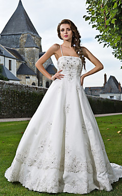 A-line Chapel Train Tulle Wedding Dress With Removable Straps