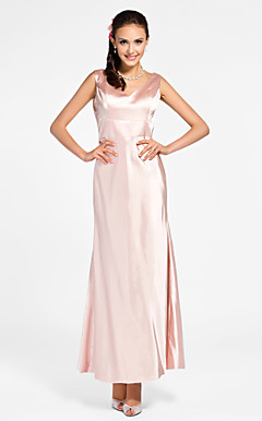 gaine / colonne v-cou cheville-longueur extensible robe de demoiselle d'honneur de satin
