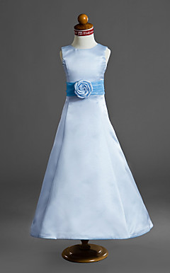 A-line Jewel Floor-length Satin Flower Girl Dress
