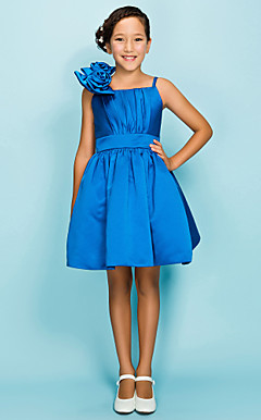 Ball Gown Spaghetti Straps Knee-length Satin Junior Bridesmaid Dress