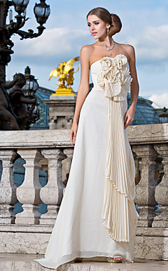 guaina / colonna senza spalline pavimento-lunghezza abito da sera in chiffon con fiore (s) e drappeggi