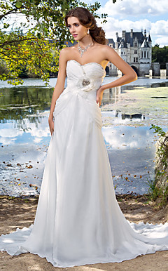 Sheath/Column Sweetheart Court Train Chiffon Wedding Dress