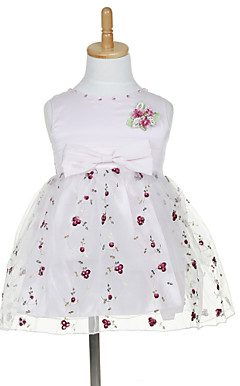 A-line Sleeveless Mini length Tulle & Satin Flower Girl Dress With Embroidery & Bow (More Colors)