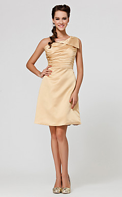 A-line One Shoulder Knee-length Satin Bridesmaid Dress