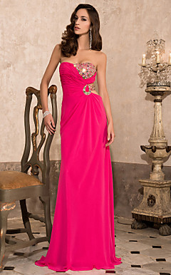 Sheath/Column Sweetheart Strapless Floor-length Chiffon Evening Dress With Beading