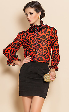 ts reunidos gola estampa de leopardo sopro camisa mangas