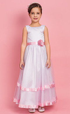 A-line Jewel Floor-length Tulle Flower Girl Dress