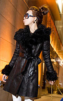 Manga larga cuello chal PU Casual / Oficina Coat
