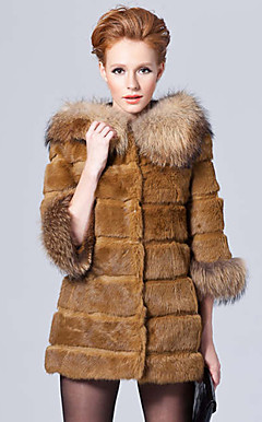 3/4 Sleeve Raccoon Hooded Collar Rex Rabbit Fur Casual/Party Coat (More Colors)