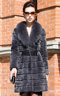 Fantastic Long Sleeve Fox Fur Shawl Collar Rex Rabbit Fur Casual/Party Coat (More Colors)