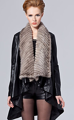 Gorgeous Long Sleeve Mink Fur Shawl Collar Lambskin Leather Casual/Party Coat
