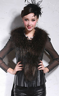 Beautiful Raccoon Fur Shawl Collar Lambskin Leather Casual/Party Vest (More Colors)