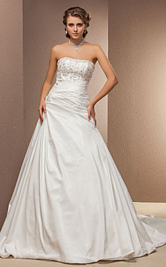 Ball Gown Strapless Cathedral Train Taffeta Wedding Dress