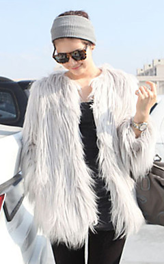 Long Sleeve Collarless Casual/Evening Faux Fur Coat(More Colors)