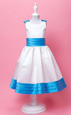 Ball Gown Jewel Tea-length Satin And Satin Adorable Flower Gril Dress