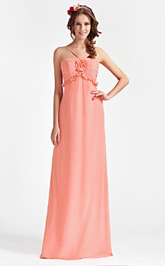 A-line Spaghetti Floor-length Chiffon Bridesmaid Dress