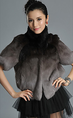 Half Sleeve Standing Collar Rabbit Fur Casual/Party Jacket (More Colors)