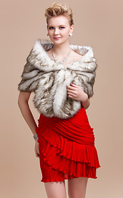 Elegant Faux Fox Fur Party/Evening/Wedding Shawl/Wrap